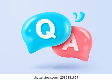 3d speech bubbles question mark icon sign or ask FAQ and QA answer solution information. Have a question, question answer sign or problem. 3d answer speech bubbles icon vector rendering illustration