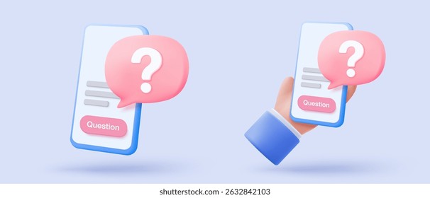 3d speech bubbles question mark icon sign or ask FAQ and QA answer solution information. Have a question, question answer sign or problem. 3d answer speech bubbles icon vector rendering illustration