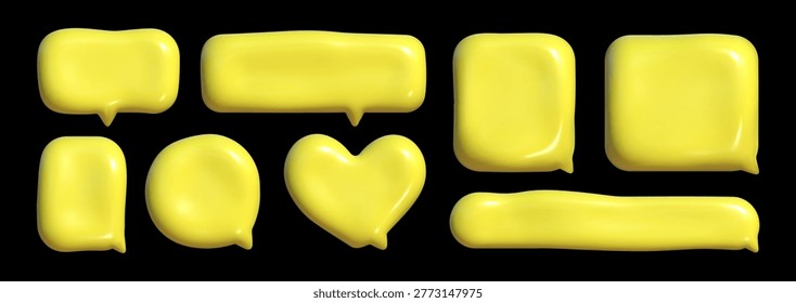 3D speech bubbles with reflective plastic texture create vibrant visual effects resembling crumpled plastic and plasticine.