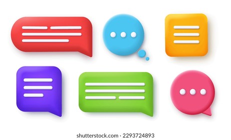 3D speech bubbles set. Collection of graphic elements for website. Communication and interaction in social networks and instant messengers. Cartoon vector illustrations isolated on white background