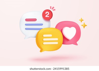 3D speech bubbles symbol on social media icon isolated on pastel background. Comments thread mention or user reply sign with social media. 3d speech bubbles icon vector with shadow render illustration