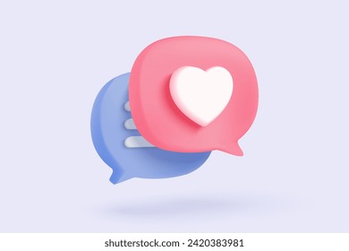 Símbolo de burbujas de discurso 3D en un icono de medios sociales aislado en un fondo pastel. Comentarios Mención de hilos o signo de respuesta del usuario con medios sociales. Icono de burbujas de voz 3d vectorial con ilustración de representación de sombra