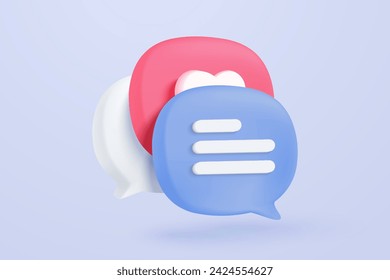 Símbolo de burbujas de discurso en 3D en las redes sociales icono aislado en fondo pastel. Comentarios mención del hilo o signo de respuesta del usuario con las redes sociales. vector de icono de burbujas de voz 3d con ilustración de renderizado de sombra