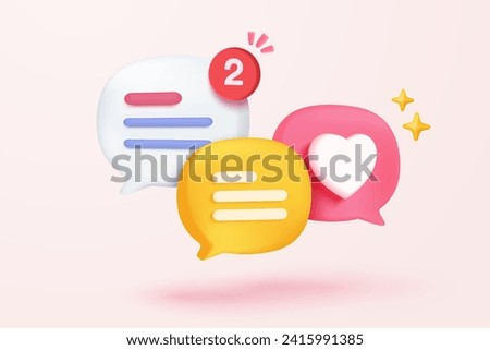 3D speech bubbles symbol on social media icon isolated on pastel background. Comments thread mention or user reply sign with social media. 3d speech bubbles icon vector with shadow render illustration