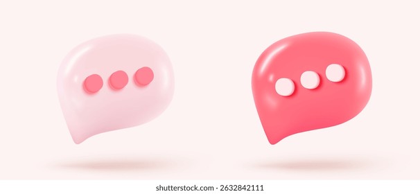 Símbolo de balões de fala 3D em ícone de mídia social isolado no fundo pastel. Bolha de diálogo de bate-papo ou sinal de resposta do usuário com as mídias sociais. ilustração de renderização de vetor de ícone de balão de fala 3d