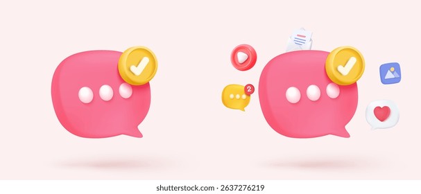3D speech bubbles symbol sign on social media icon isolated on pastel background. Chat dialogue bubble or user reply sign with social media. 3d speech bubble icon vector render illustration