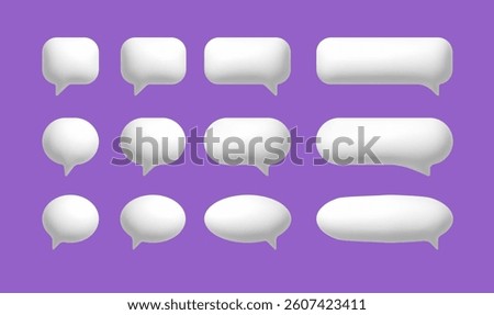 3d speech chat balloon. Talk message icon for text, vector white dialogue or conversation comment cloud. Speak box shape sign, bubble ballon element illustration design.
