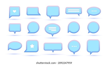 3D speech neon bubbles icon design, isolated on background. Social media  icons concept.Typing in a chat icon. Likes, hearts, stars click buttons.Vector illustration easy editable for app, web design.