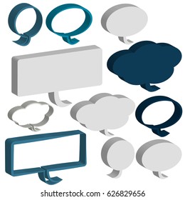 3D speech and thought bubbles on white background. Vector illustration.