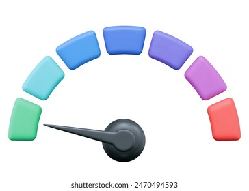 3d speedometer icon. Low speed status. Scale score of speed, levels, meter, tachometer performance and rating. Stock vector illustration on isolated background.