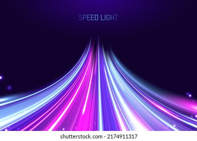 3d speedy neon background design with ultra violet and blue laser light. Concept of cyber highway, digital hyperspace or speed of light.