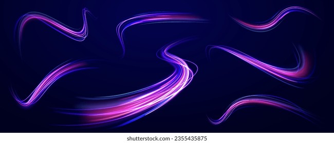 3 d diseño rápido de fondo neón con luz láser ultra violeta y azul. Concepto de ciberautopista, hiperespacio digital o velocidad de la luz. Viajes de luz coloridos con efecto de movimiento. Ilustración vectorial.