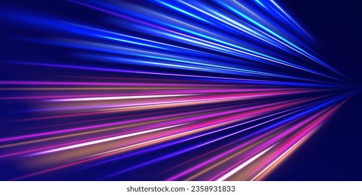 3 d diseño rápido de fondo neón con luz láser ultra violeta y azul. Concepto de ciberautopista, hiperespacio digital o velocidad de la luz. Fondo de desenfoque de movimiento radial. Vector de exposición a largo plazo. 