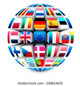 3d sphere with 27 european union flags vector