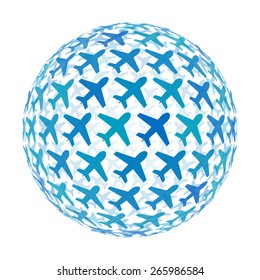 3d sphere with airplane pattern vector background, isolated