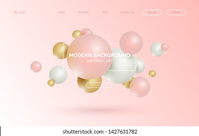 3d sphere, balloon realistic background, banner for presentation, landing page, web site. Abstract poster with text space