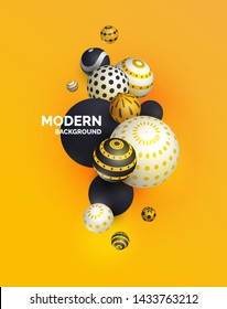 3d sphere, balloon realistic background, banner for presentation, landing page, web site. Yellow abstract poster with text space