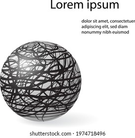 3d sphere with black random hand drawn lines