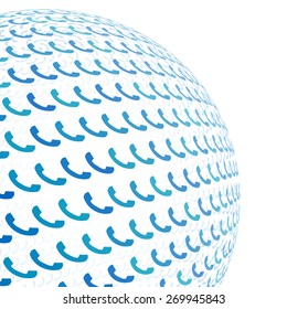 3d sphere with blue phone pattern vector background, isolated