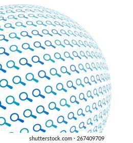 3d sphere with blue search icon pattern vector background, isolated