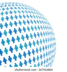 3d sphere with blue woman pattern vector background, isolated