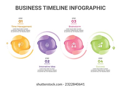 3D Sphere Business Infographic. 4 Step Business Timeline Concept.