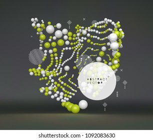 3D sphere composition. Many balls in empty space. Abstract background. Vector illustration. Generative art.