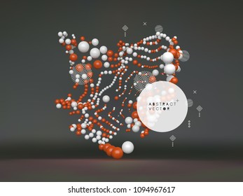 3D sphere composition. Many balls in empty space. Abstract background. Vector illustration. Generative art.