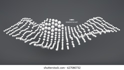 3D sphere composition. Many balls in empty space. Abstract background. Vector illustration. Generative art.