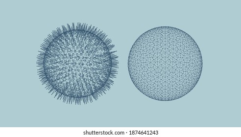 3d sphere with connected lines and dots. Abstract vector illustration for science, medicine, education.