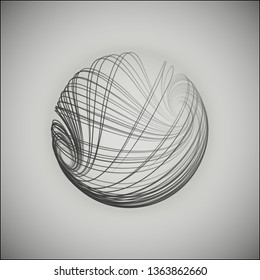 3d sphere consisting of smoothly twisted lines. Grey sphere. Sphere logo.
Sphere art. 