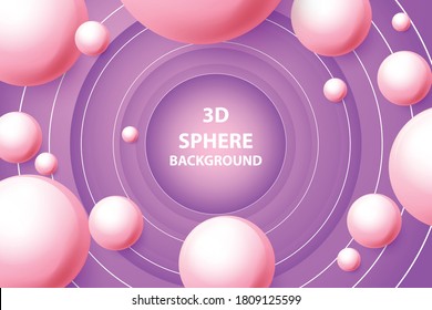3D sphere design background in pink and purple tone. Template background with realistic object.