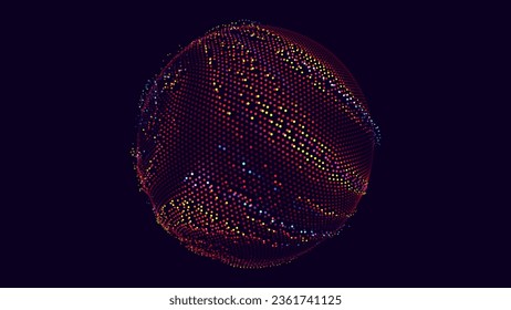 3D Sphere Dots. Global Digital Connections. Abstract 3D Spiral Grid Design. Sci-Fi Technology Science Style Vector Object. Futuristic 3D Sphere HUD Element.