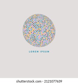 3d sphere with dots. Globe, networking symbol. Abstract geometric logo. Business logotype. Vector design