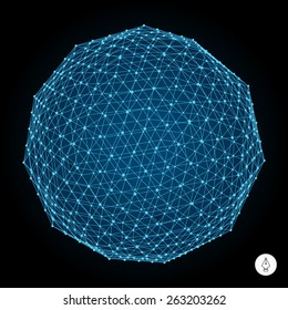 3d esfera. Conexiones digitales globales. Concepto tecnológico. Ilustración vectorial.