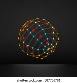 3d Sphere. Global Digital Connections. Technology Concept. Vector Illustration. Wireframe Object with Lines and Dots. Geometric Shape for Design. Lattice Geometric Element, Emblem and Icon. 