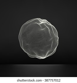 3d Sphere. Global Digital Connections. Technology Concept. Vector Illustration. Wireframe Object with Lines and Dots. Geometric Shape for Design. Lattice Geometric Element, Emblem and Icon. 