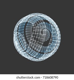 3D Sphere. Global Digital Connections. Technology Concept. Vector Illustration.  