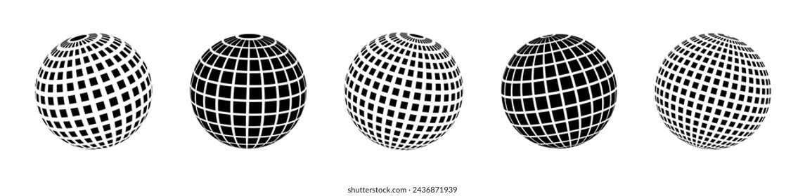3D sphere. Globe icon. Geometric Globes set