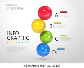 3D sphere infographic, plastic texture glossy texture balls with different colors in 3d illustration