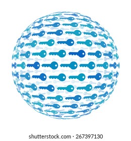 3d sphere with key pattern vector background, isolated