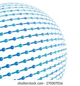3d sphere with key pattern vector background, isolated