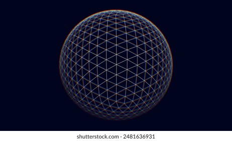 3D Sphere of Lines Background. Triangle Grid HUD Element. Sci-Fi Planet Earth Template for Heads Up Display. Geometry Math Vector Illustration.