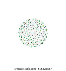 3d sphere from lines and dots. Isolated on white background. Technology style. Vector outline illustration.