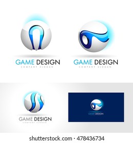 3D Sphere Logo Design Vector. Blue Silver 3D Sphere Sphere Vector Gaming Logo