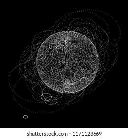 3d sphere made of points. Particle circle. Abstract vector sphere. ?ircular 3d ornament. Vector ilustration.