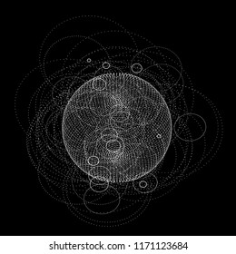 3d sphere made of points. Particle circle. Abstract vector sphere. ?ircular 3d ornament. Vector ilustration.