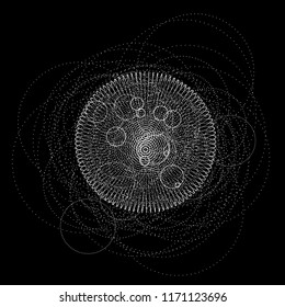 3d sphere made of points. Particle circle. Abstract vector sphere. ?ircular 3d ornament. Vector ilustration.