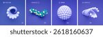 3D sphere made of small balls looks like a molecule. Spiral-shaped organic object. Modelling of nanoparticles. Science Set. Vector illustration for brochure, poster, presentation, flyer or cover.