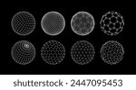 3D sphere mesh grid. Ball or sphere in grid of line. 3D abstract object in wireframe of lines and dots. Vector illustration.